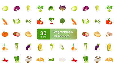 Vegetables and Mushroom Icons Pack clean green icon iconpack illustration mushroom ui vegetable website