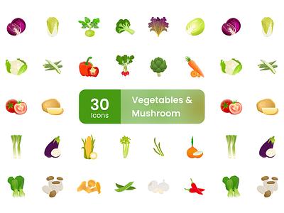 Vegetables and Mushroom Icons Pack clean green icon iconpack illustration mushroom ui vegetable website