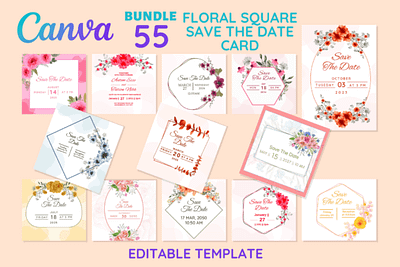 55 Floral Square Save the Date Card box box die cut card design dieline illustration packaging packaging design vector wedding