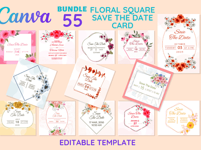 55 Floral Square Save the Date Card box box die cut card design dieline illustration packaging packaging design vector wedding