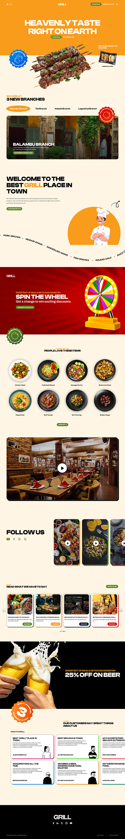 Grill Restaurant Website Design branding design fun graphic design grill modern offer orange restaurant ui ux warm website