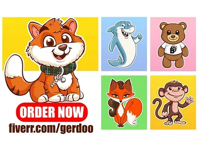 Unique cartoon logo, mascot, animal, Cartoon character 2d animal illustration animation bird branding cartoon animal character cute etsy fiverr funny gerdoo graphic design happy illustration mascot mascotlogo monkey pet puppy