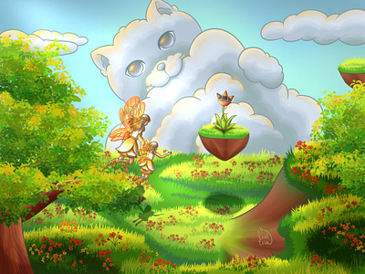 Let's Fly Together, Little Me! artwork clip studio paint daylight digital illustration dream world fairy fantasy huion huion for the dreamer huion tablet illustration