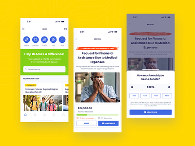 Donation App Concept app charity charity app concept crowd funding dailyui design donation donations app funding funding app medical minimal ui ux
