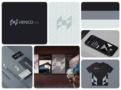 Henco© brand identity geometric h letter interior investment lettermark logo design monogram presentation property real estate