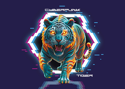 cyberpunk tiger 2d branding design graphic design illustration neural network print vector