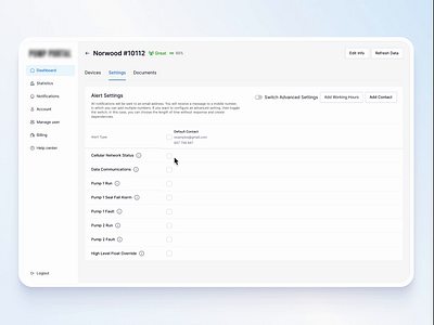 Pump station management system | Advance settings advance settings concept dashboard design portal settings ui ux