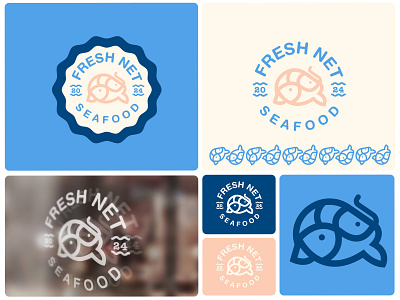 Fresh Net Seafood alex seciu branding fish logo food logo logo design logo designer restaurant logo seafood logo shrimp logo stamp logo