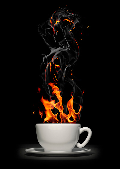 Steam 3d blender coffee cover creative cup fire girl photoshop poster smoke steam woman