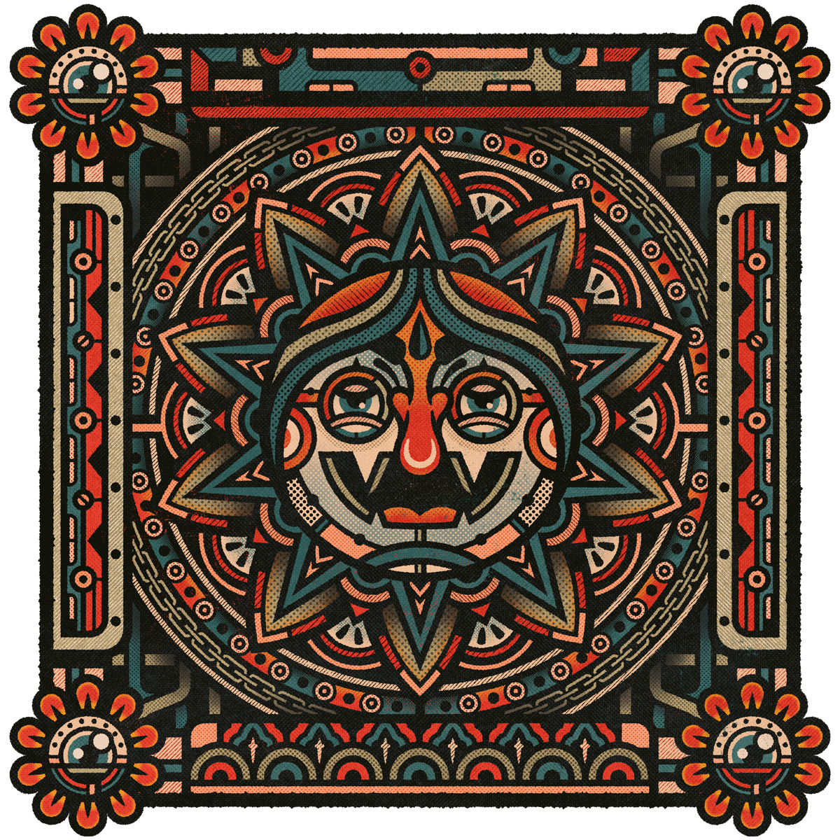 Koomi abstract creature folk art graphic design illustration mandala monster texture vintage