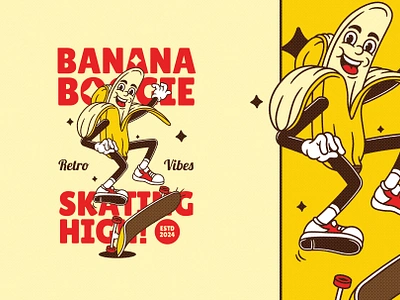 Skateboarding Banana banana brand brand identity branding cartoon character classic cute design graphic design illustration logo old style retro skateboard vector vintage