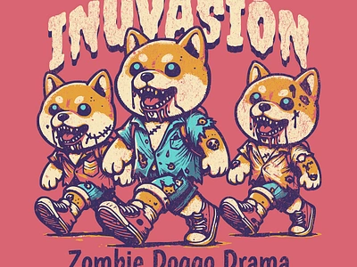 Zombie Doggo Drama cartoon design dog doggo funny inu kittl pop culture print on demand printondemand shiba t shirt t shirt design tshirtdesign undead zombie