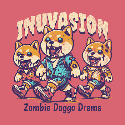 Zombie Doggo Drama cartoon design dog doggo funny inu kittl pop culture print on demand printondemand shiba t shirt t shirt design tshirtdesign undead zombie
