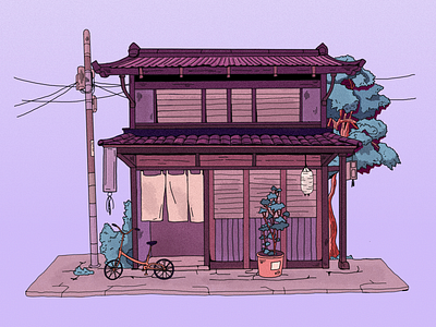 Japanese traditional house art illustration japan japanese