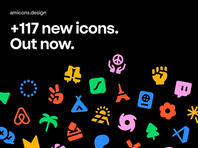 Introducing Amicons 1.4 with over 117 fresh new icons black colorful cute design friendly fun glyphs icon icon pack icon set iconography icons ui vibrant