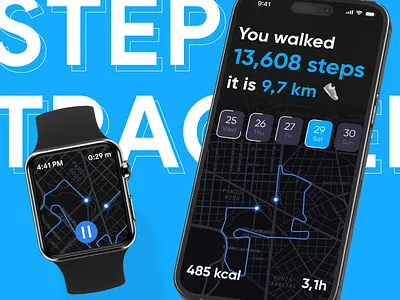 Step Tracker Mobile iOS App Design Concept android android design app apple watch design illustration inerface ios ios design map mobile mobile app mobile app design concept product design step tracking design template tracker tracker app design ui ux