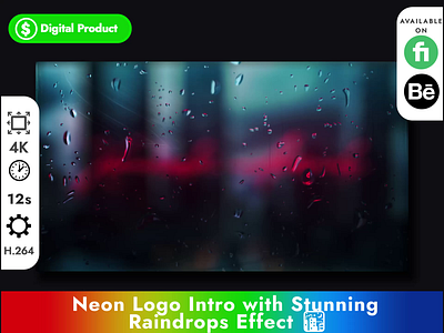 Neon Logo Intro with Stunning Raindrops Effect Ultra Realistic animation brand city intro logo motion graphics neon neon effect opener promo rain