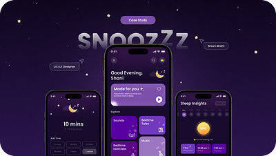 UI&UX Case Study Snoozzz Mobile App Design case study design mental health mobile app sleep uiux visual design