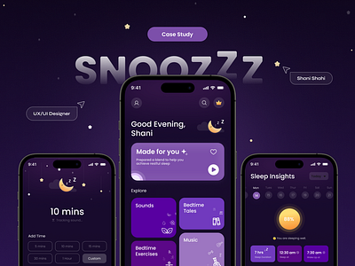 UI&UX Case Study Snoozzz Mobile App Design case study design mental health mobile app sleep uiux visual design