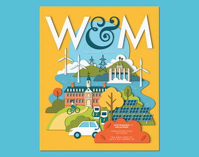 W&M Alumni Magazine - Sustainable Solutions cover eco editorial energy environment illustration magazine paper craft power renewable solar sustainability wind power