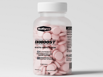 Brand Identity Design for Exoboost Energy Pills 3d bran brand identity branding design dietary graphic design gym health illustration labeldesign logo medical nutrition pills protein supplement typography vitamin whey