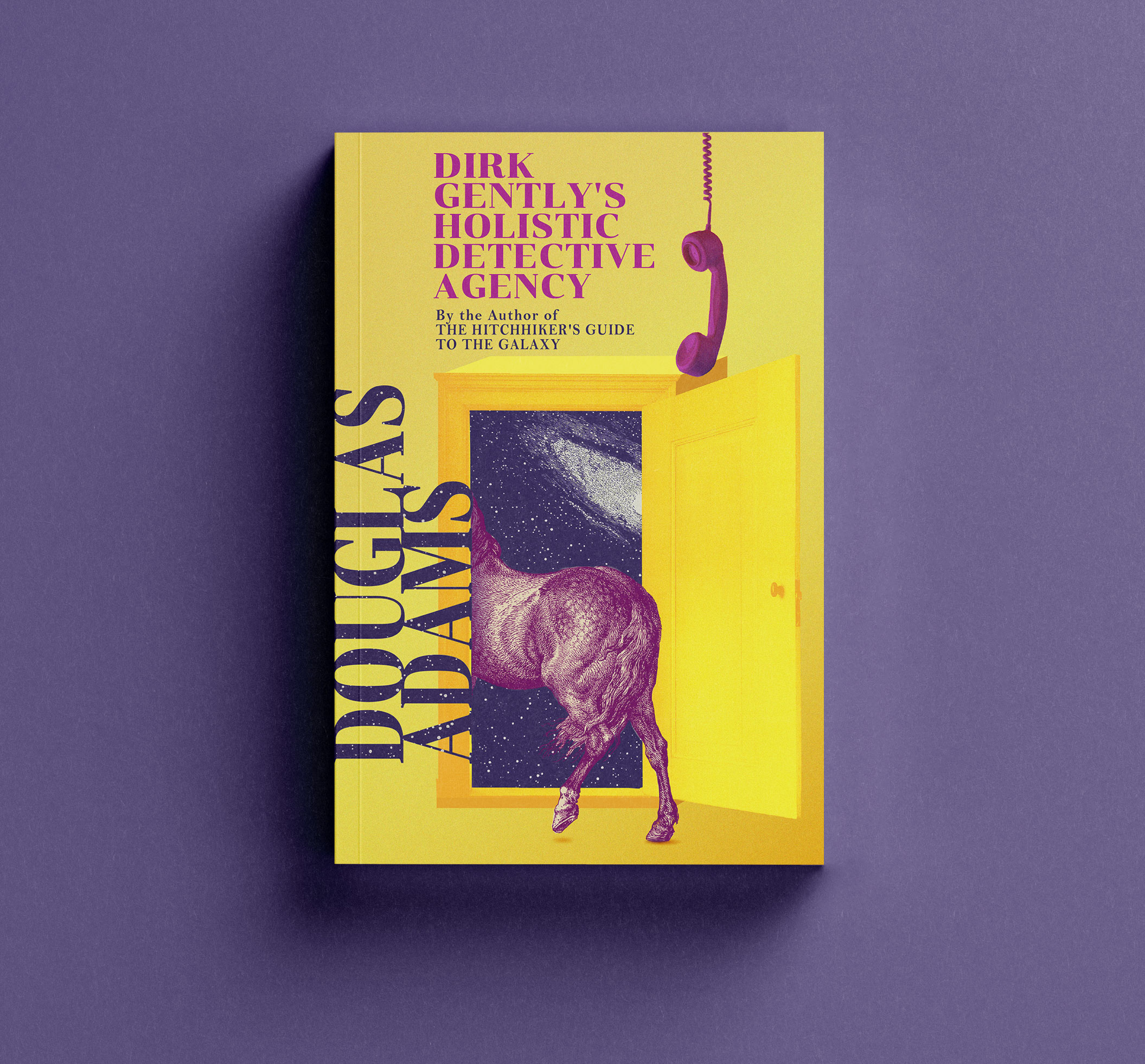 Douglas Adams Book Cover book cover book cover design book cover designer dirk gently douglas adams fiction book graphic design retro sci fi book vintage book yellow