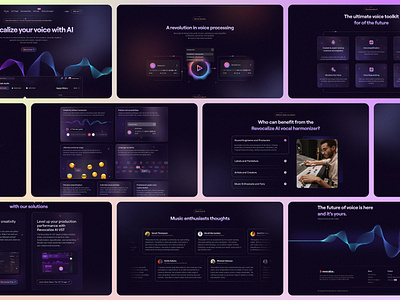 Transform Your Vocals with Revocalize AI VST Plugin ai artificial intelligence audio engineering audio plugin design dribbble landing page music music tech music tools platform saas sound design ui uiux vst web design website design