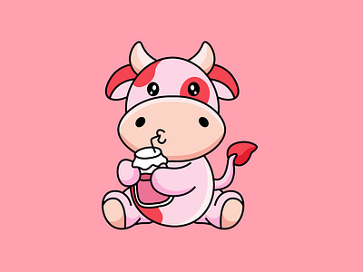 Strawberry Moo art cartoon character cow cute design illustration milk pink vector vector art
