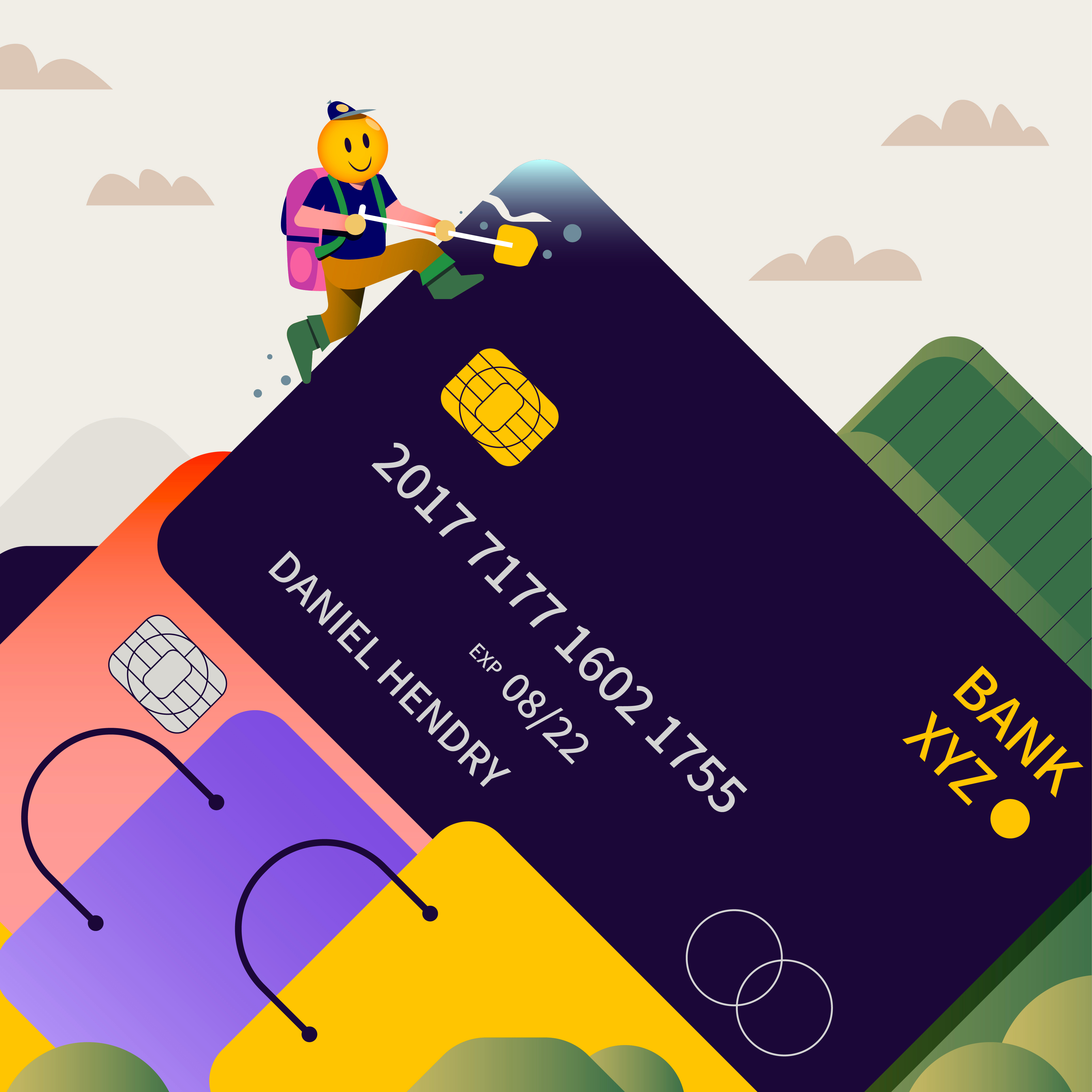 Credit Crack bank branding card credit design digital editorial hiking icon illustration indonesia logo mountain name people shop smile trail vector