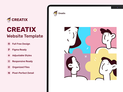 Creatix Free Website Template UI Kit clean design flat free freebie illustration ui ux web website