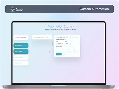 Personalized Automation Flow Artistry application atanomy networks automate automation blockchain crypto defi defi automation design networks ui uiux ux vector web app web application web3