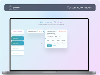 Personalized Automation Flow Artistry application atanomy networks automate automation blockchain crypto defi defi automation design networks ui uiux ux vector web app web application web3