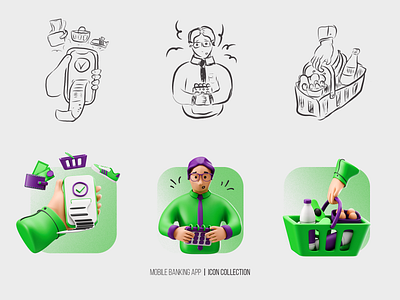 Mobile Operator App 3D Icon Set 3d banking design icon illustration mobile ui sketch