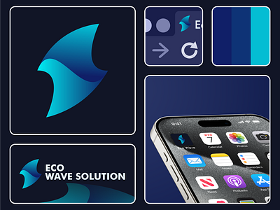 Eco Wave Solution blue eco energy gradient icon logo modern sea wave