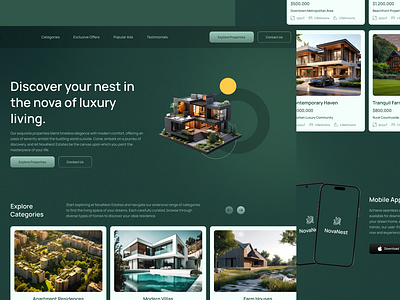 Modern Real Estate Resale Landing Page: NovaNest branding creative design figma landing landing page page real estate showcase template ux web web design