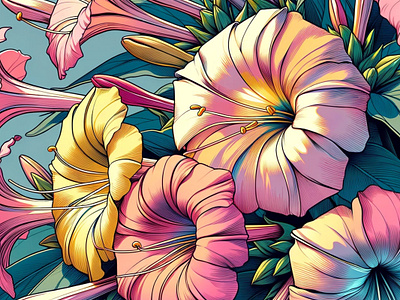 Timely Blooms Art by Aravind Reddy Tarugu aravind art botanical illustration design detailed vector dynamic lines elusive floral floral pattern flower art four o clocks garden surprise illustration nature artwork petal detail pink yellow reddy soft gradients tarugu timely blooms vector