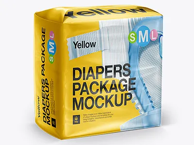 Free Download PSD Diapers Large Package - Half Side View Mockup branding mockup