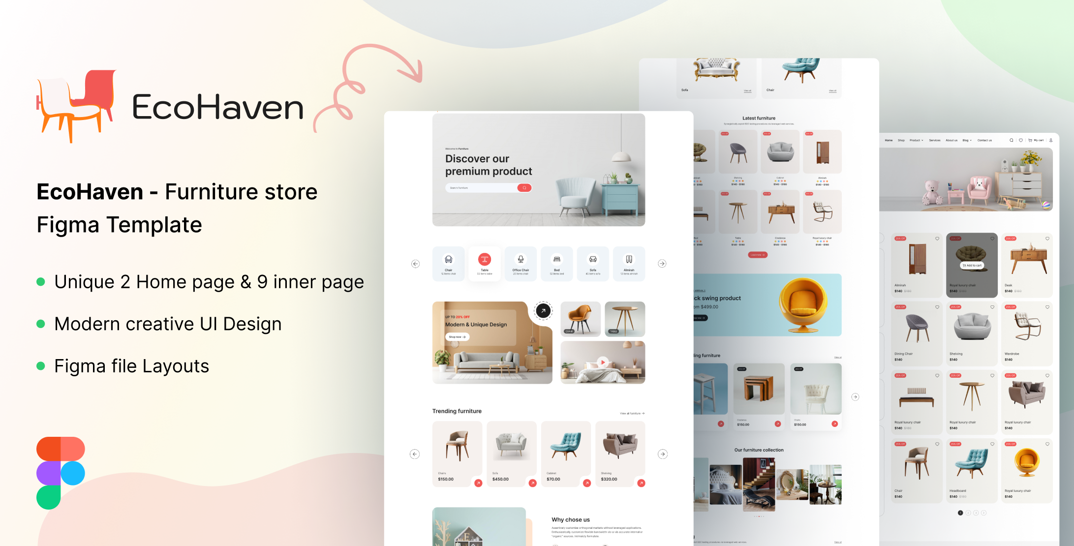 EcoHaven- Furniture store Figma Template accessories creative decor dokan fashion furniture lighting shop store woocommerce
