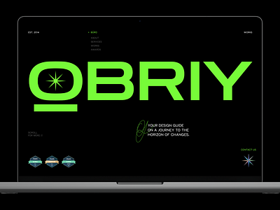 Obriy Design Büro. Website redesign, hero section 3d about us contact us corporate website design design agency desktop hero section horizontal menu main page metallic motion graphics redesign services ui ux vertical menu web website ui works section