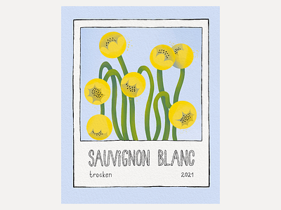 Wine label - sauvignon blanc decor floral flower illustration illustrator label print sauvignon blanc summer white wine wine yellow