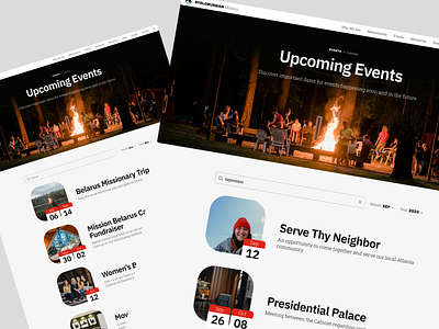 Upcoming Events Webpage branding calendar date dates design event events logo minimal plan plans serve travel ui ux website