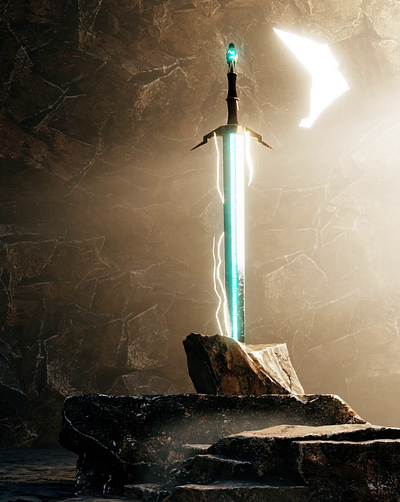 The legendary stone sword 3d animation blender easy blender effect game learn blender lightning man sword text