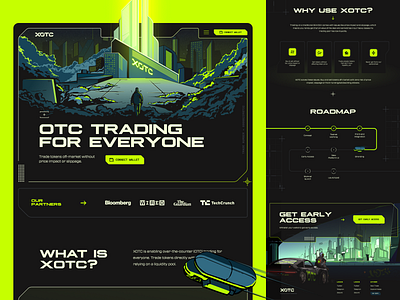 XOTC Website app blockchain branding crypto cyberpunk glows illustration jamm landing page logo modern neon p2p swap trading trends unfold ux web website