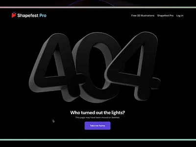 Shapefest 404 3d 404 framer landing page shapefest web web design