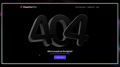 Shapefest 404 3d 404 framer landing page shapefest web web design