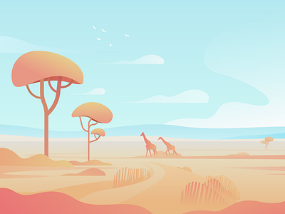 Savanna 2d design adobe illustrator africa app art direction branding digital flat design giraffe graphic design identity illustration landscape meditation mobile app motion graphics product soft colors ui vector art