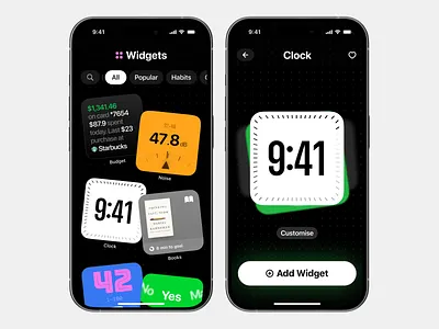 Widget Store UI — Customize Your Homescreen with Style app design ios iphone minimal ui ux widget widgets