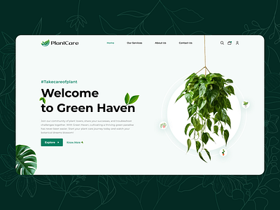 Green Haven - Plant Care Website Hero Section Design 🌿 behance branding designcommunity dribbble graphic design greenhaven herosection naturelovers plantcare ui uiux webdesign