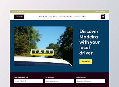 Taxi Tours Website black blue booking booking system clean color concept design driving landing page minimal search taxi tour tourism transfer transport travel wordpress theme yellow