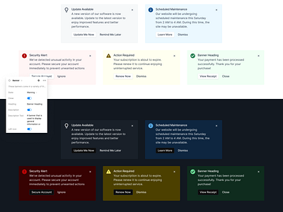 Banners Component alerts badges banners dark mode dashboard design system